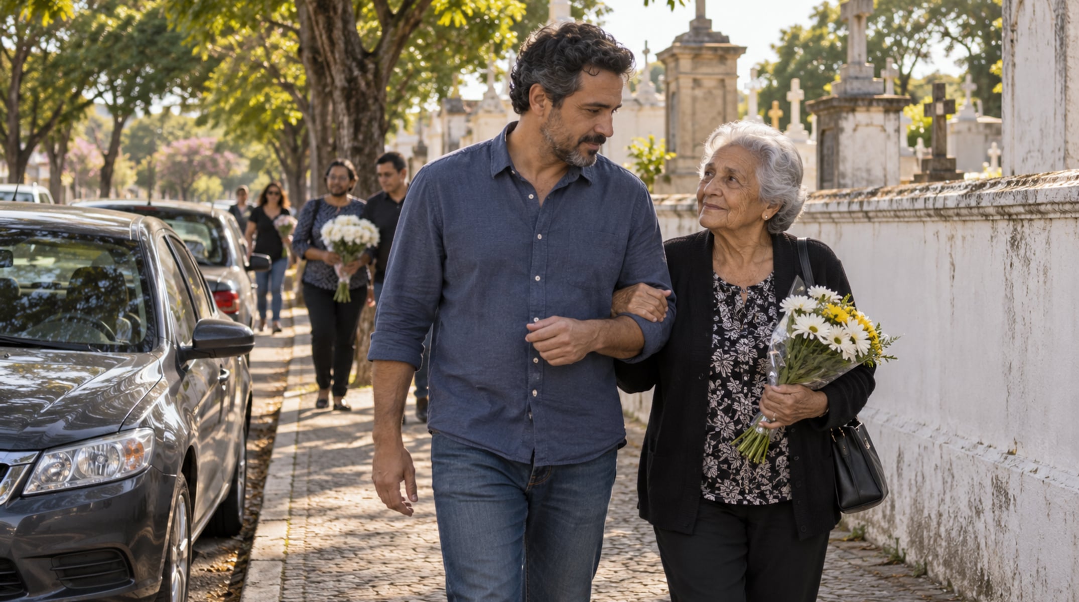 Desembarcar a mãe junto ao meio-fio, em trecho permitido perto do portão, evita a multa e o risco