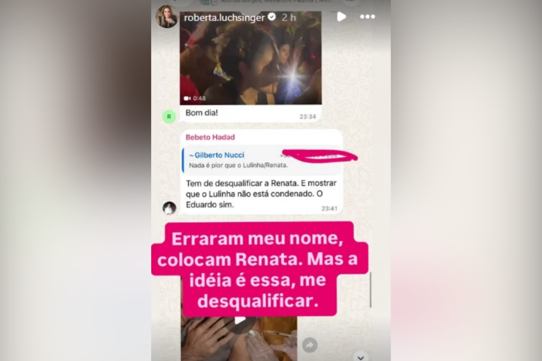 Roberta Luchsinger denuncia grupo para difamá-la com aliados de Lula