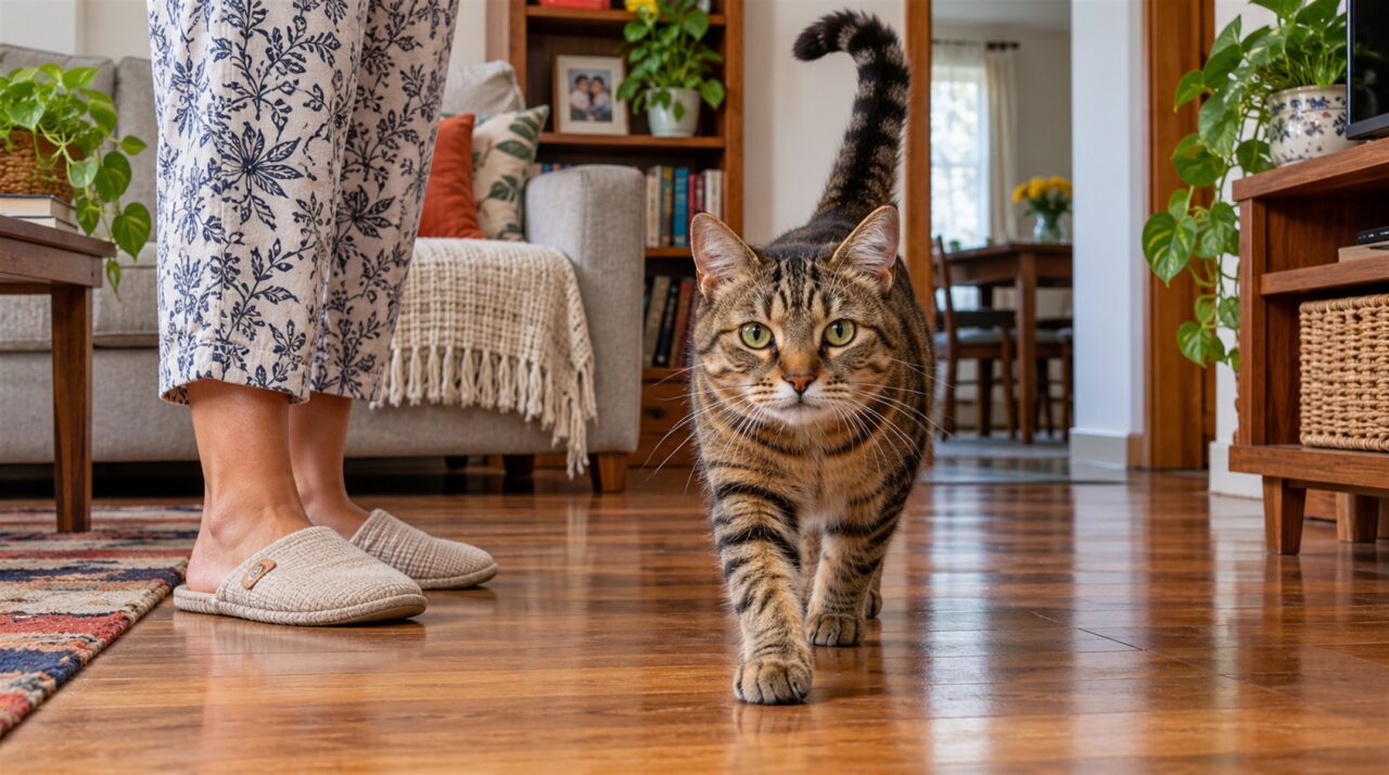 Não é só simpatia: o rabo erguido do gato é um sinal social que pesquisadores franceses mediram num abrigo, e com pessoas ele costuma vir antes do esfregão na perna