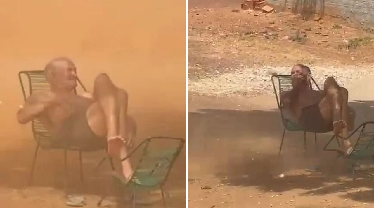 Idoso de 80 anos não sai da cadeira nem quando o redemoinho de areia arranca o telhado ao lado, no Piauí