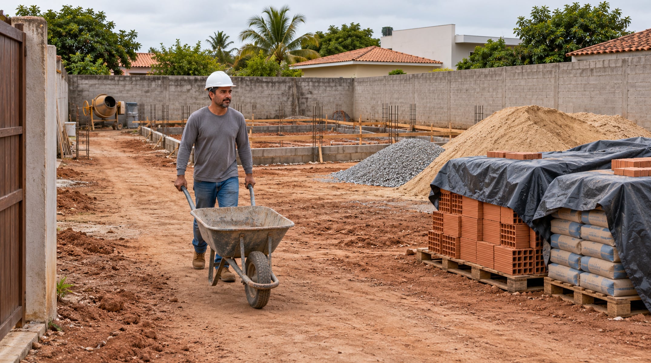 Terreno limpo, material protegido da chuva e acesso livre para entregas ajudam a evitar o desperdício na obra