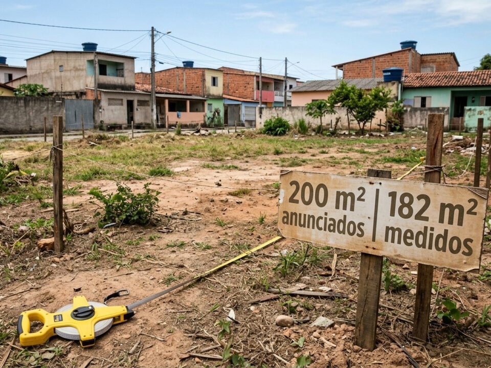 Casal paga R$ 85 mil por terreno anunciado com 200 m², descobre que recebeu 18 m² a menos e pode reivindicar R$ 7.650 de abatimento pelo espaço que não recebeu