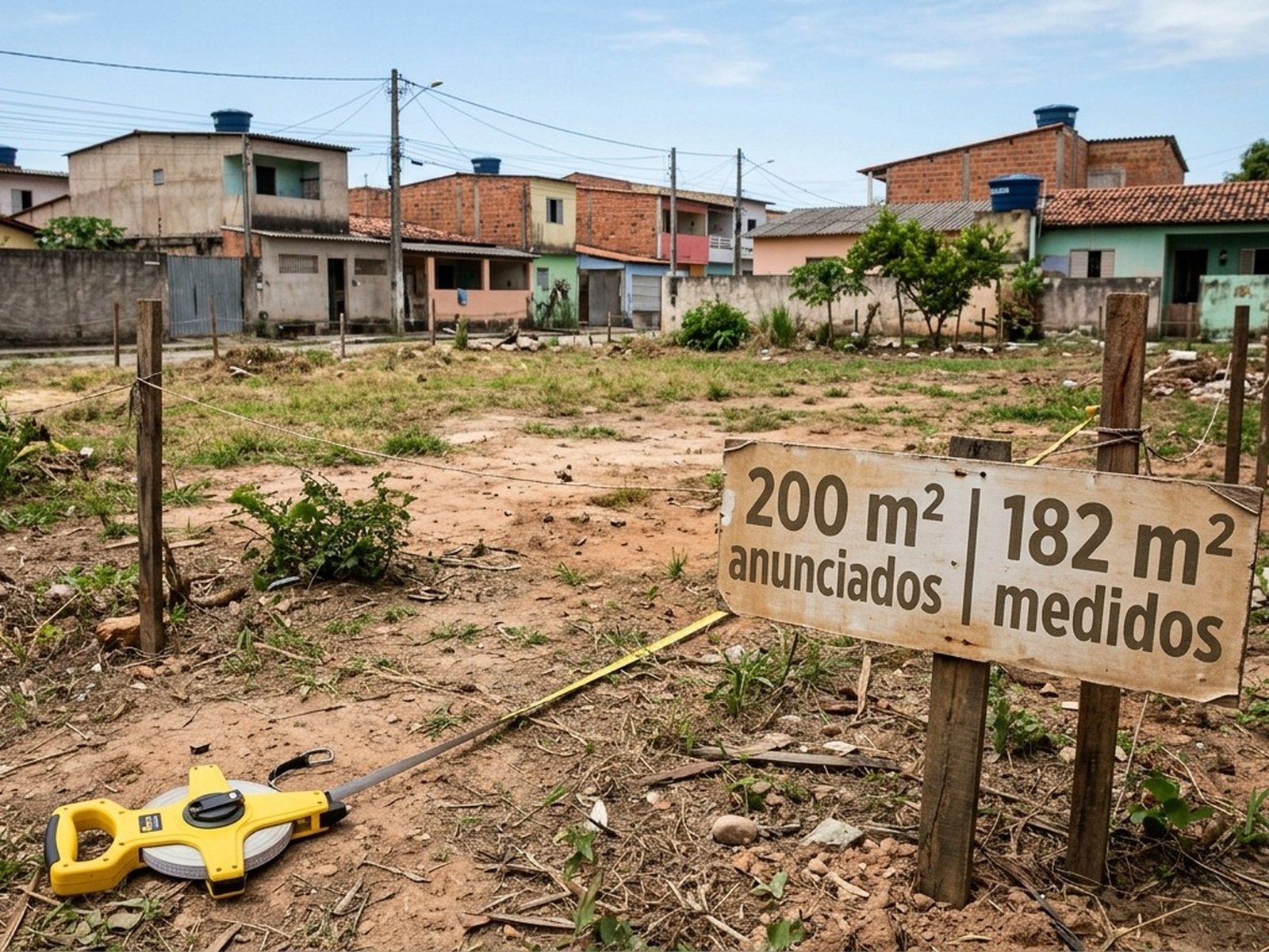 Casal paga R$ 85 mil por terreno anunciado com 200 m², descobre que recebeu 18 m² a menos e pode reivindicar R$ 7.650 de abatimento pelo espaço que não recebeu