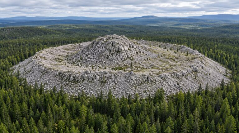 O cone de Patom reúne cerca de um milhão de toneladas de calcário em meio à taiga siberiana