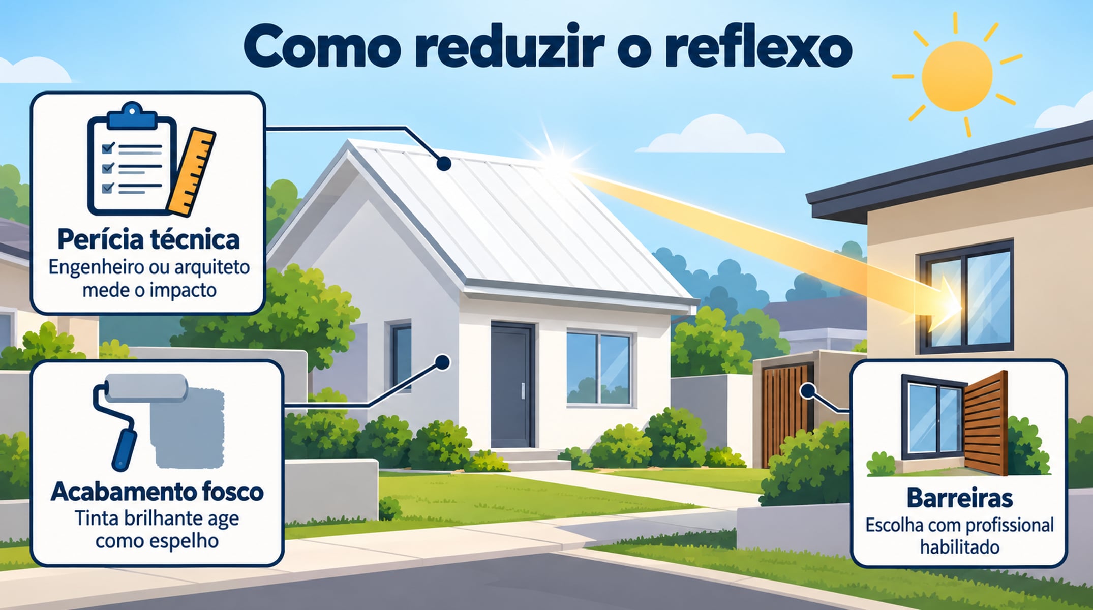Perícia técnica mede o reflexo, e acabamento fosco ou barreiras são saídas possíveis com profissional habilitado